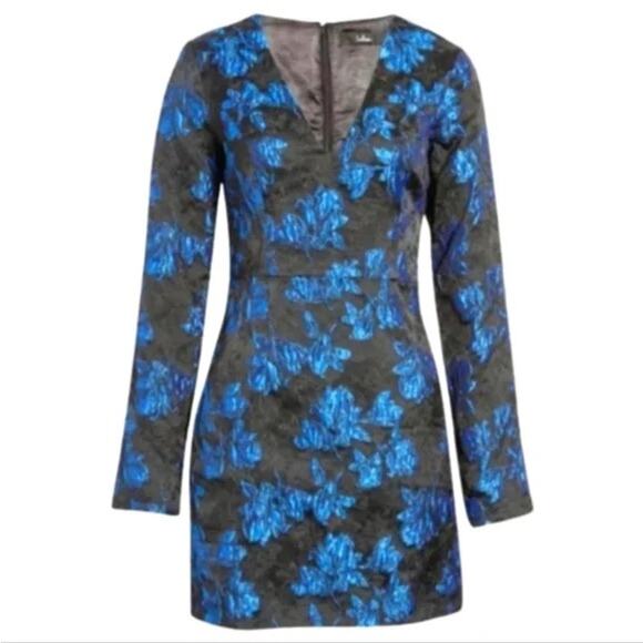 Lulus NEW Black Blue Lace Floral Jacquard Elegant Taste Cocktail Dress Large - Picture 3 of 11